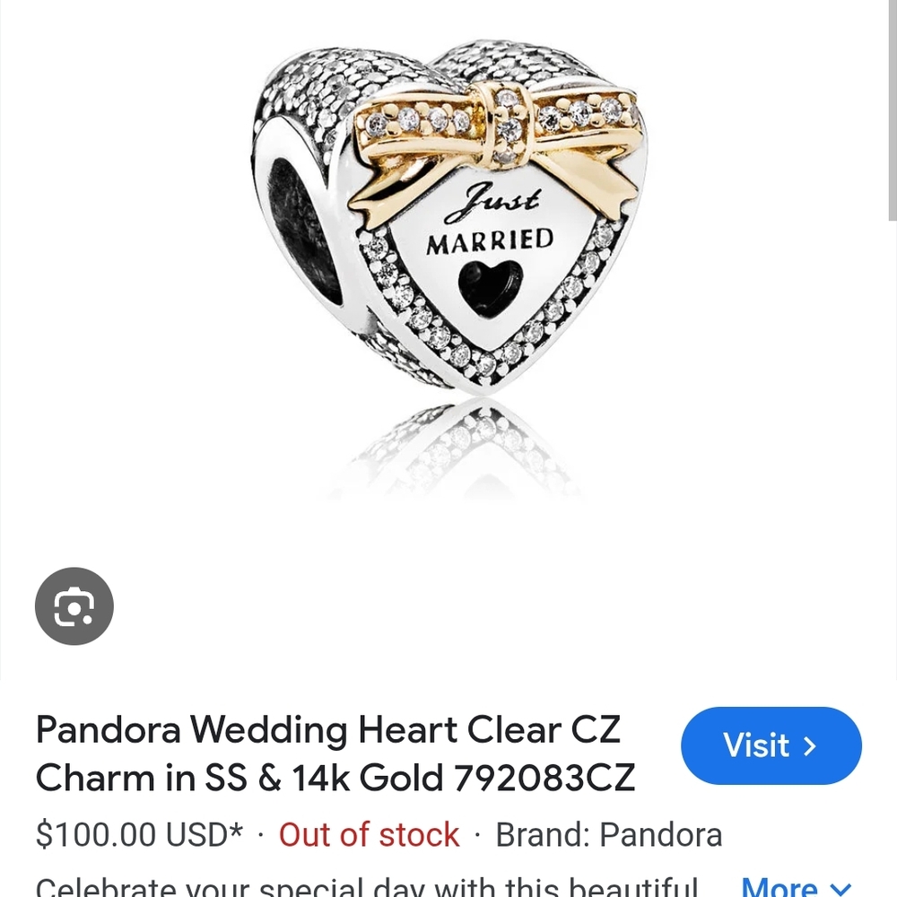 Pandora Just Married Heart Charm with Gold and Silver Accents